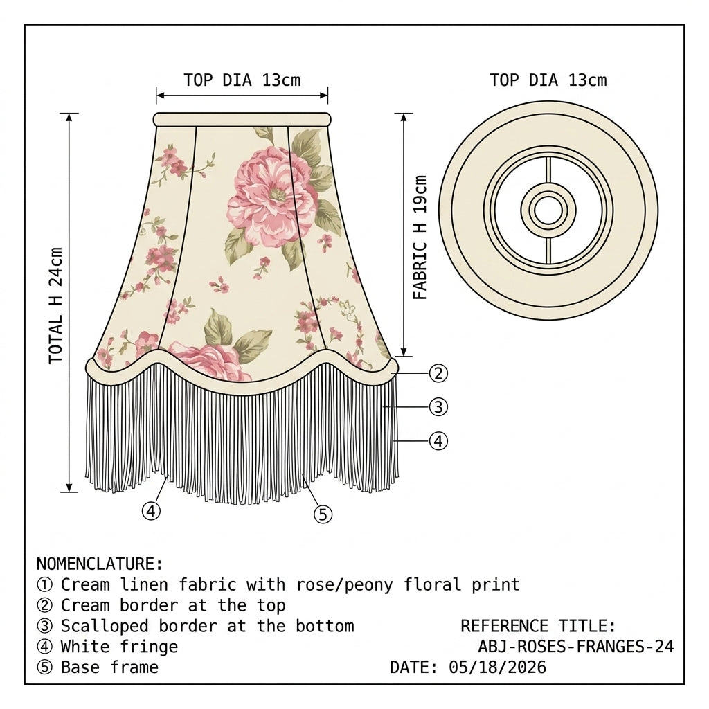 Abat-jour pour lampe de table en tissu motif rose AMIRA