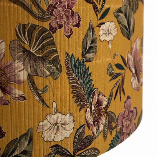 Abat-jour en bambou tressé doré motif fleur