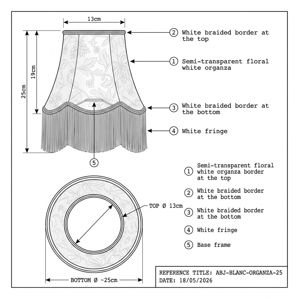 Abat-jour pour lampe de table en tissu blanc brodé NIRA