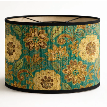 Abat-jour en bambou tressé style japonais bleu motif fleur