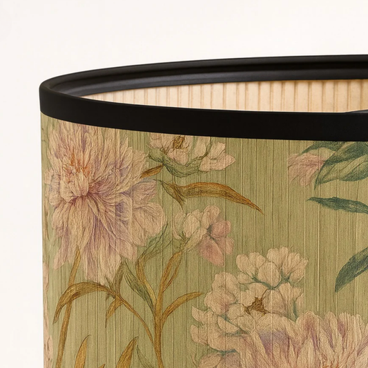 Abat-jour en bambou tressé vert style japonais motif fleur rose