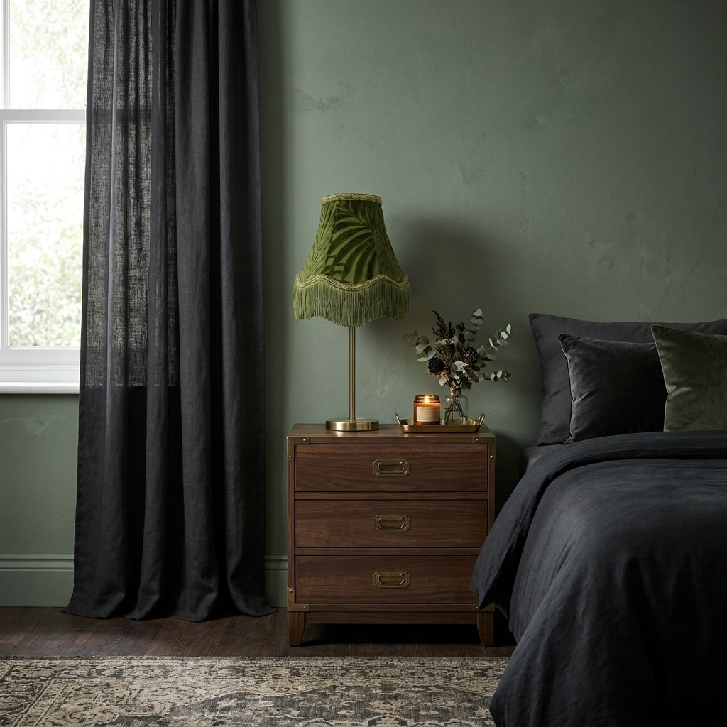 Abat-jour pour lampe de table en tissu vert LUNA