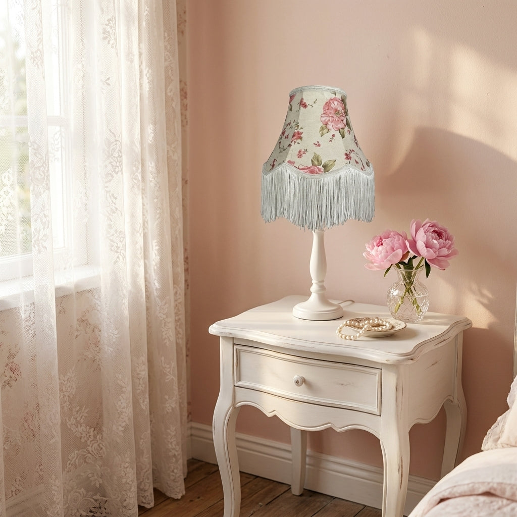 Abat-jour pour lampe de table en tissu motif rose AMIRA