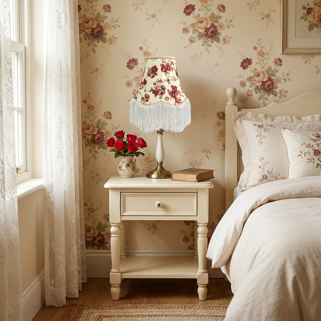 Abat-jour pour lampe de table en tissu motif rose rouge TARA