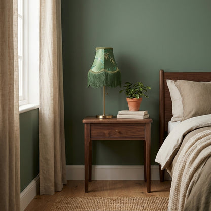Abat-jour pour lampe de table vert en satin motif bambou