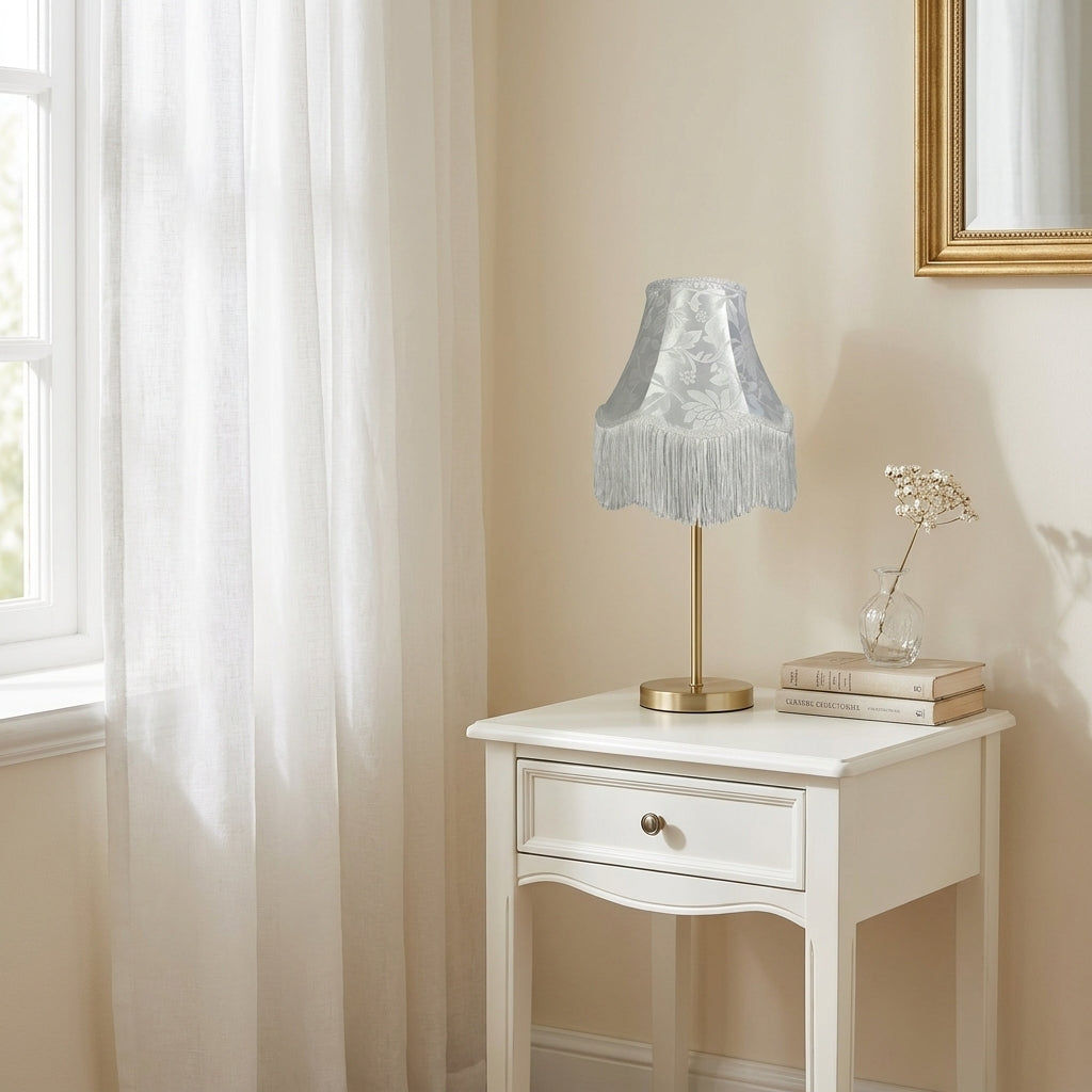 Abat-jour pour lampe de table en tissu blanc brodé NIRA