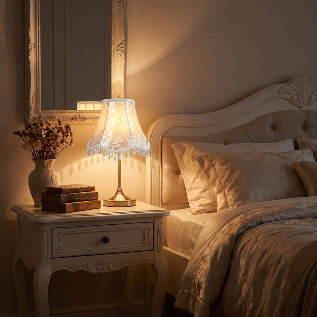 Abat-jour pour lampe de table en tissu satiné rose OLIA