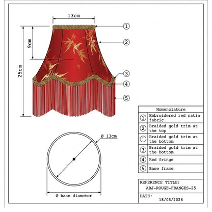 Abat-jour pour lampe de table en satin rouge motif bambou