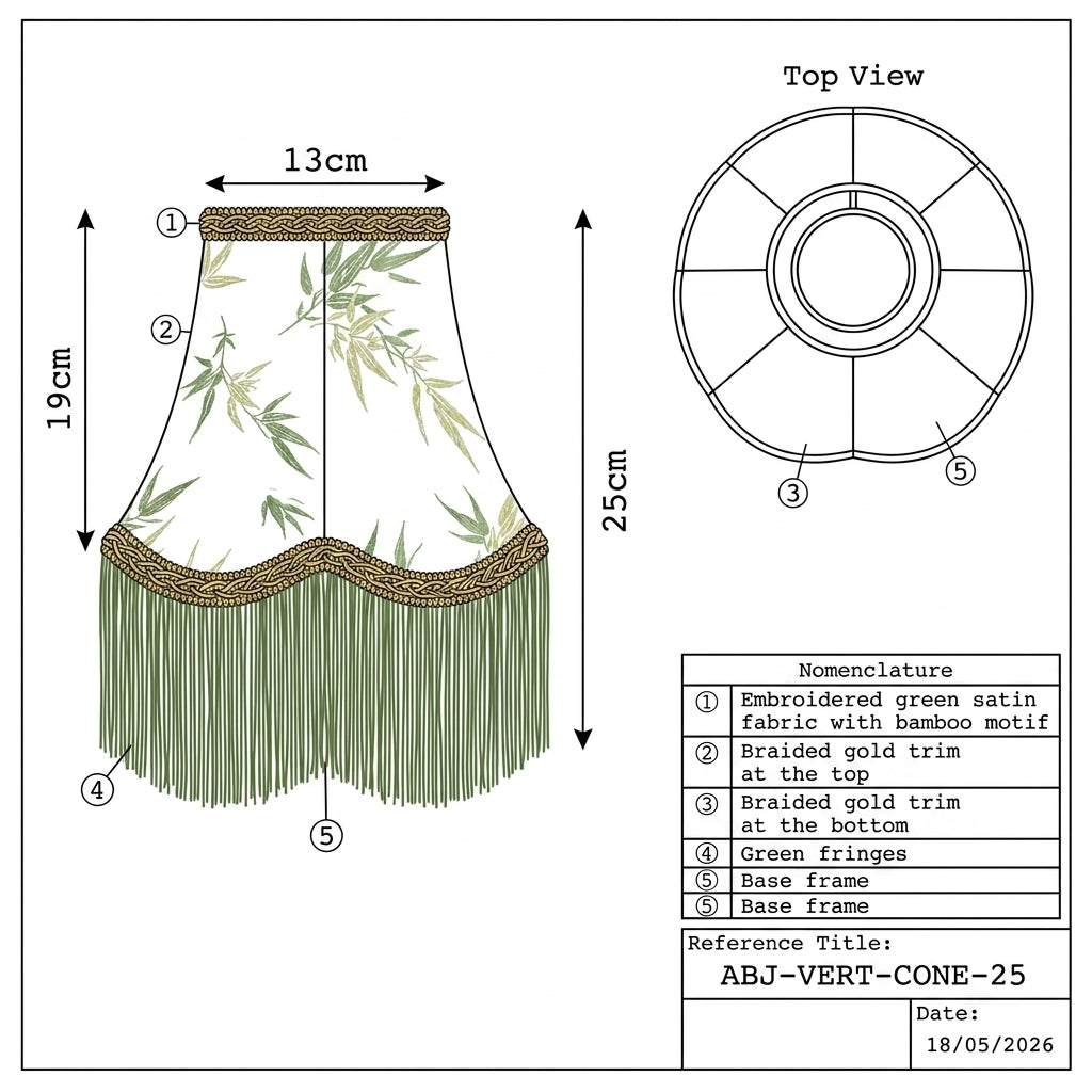 Abat-jour pour lampe de table vert en satin motif bambou