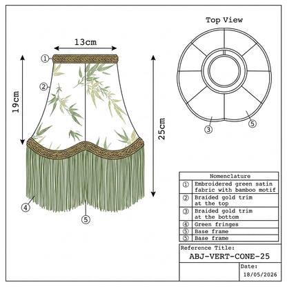 Abat-jour pour lampe de table vert en satin motif bambou