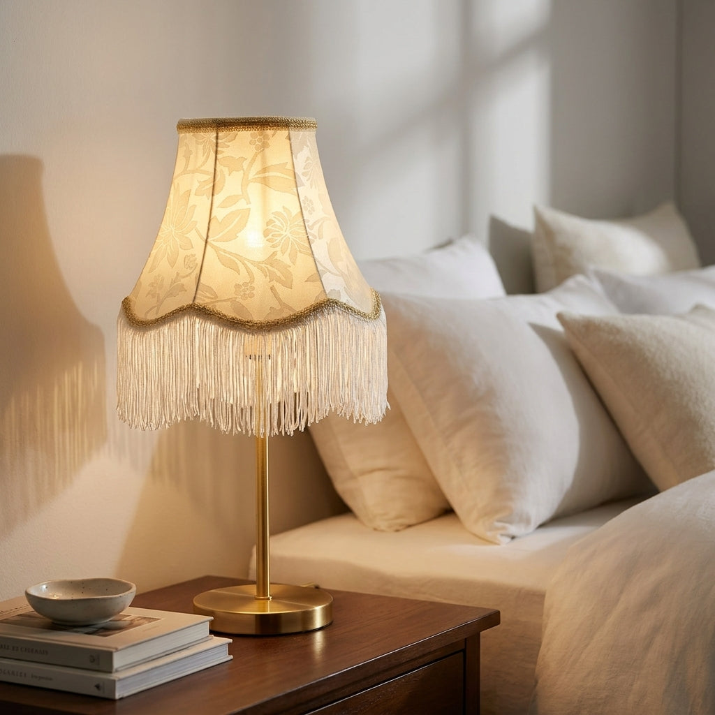 Abat-jour pour lampe de table en tissu brodé crème