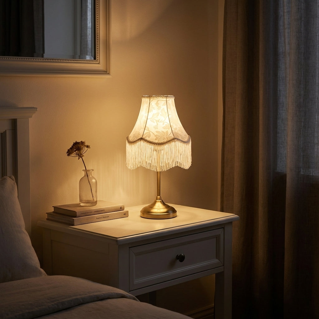 Abat-jour pour lampe de table en tissu blanc brodé NIRA