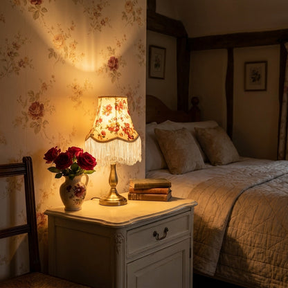 Abat-jour pour lampe de table en tissu motif rose rouge TARA