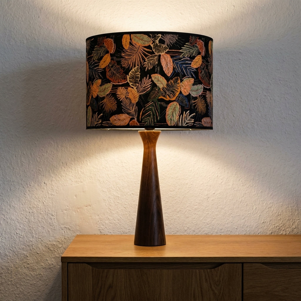 Abat-jour en bambou tressé noire motif jungle