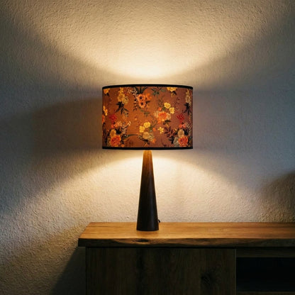 Abat-jour en bambou tressé orange motif fleur