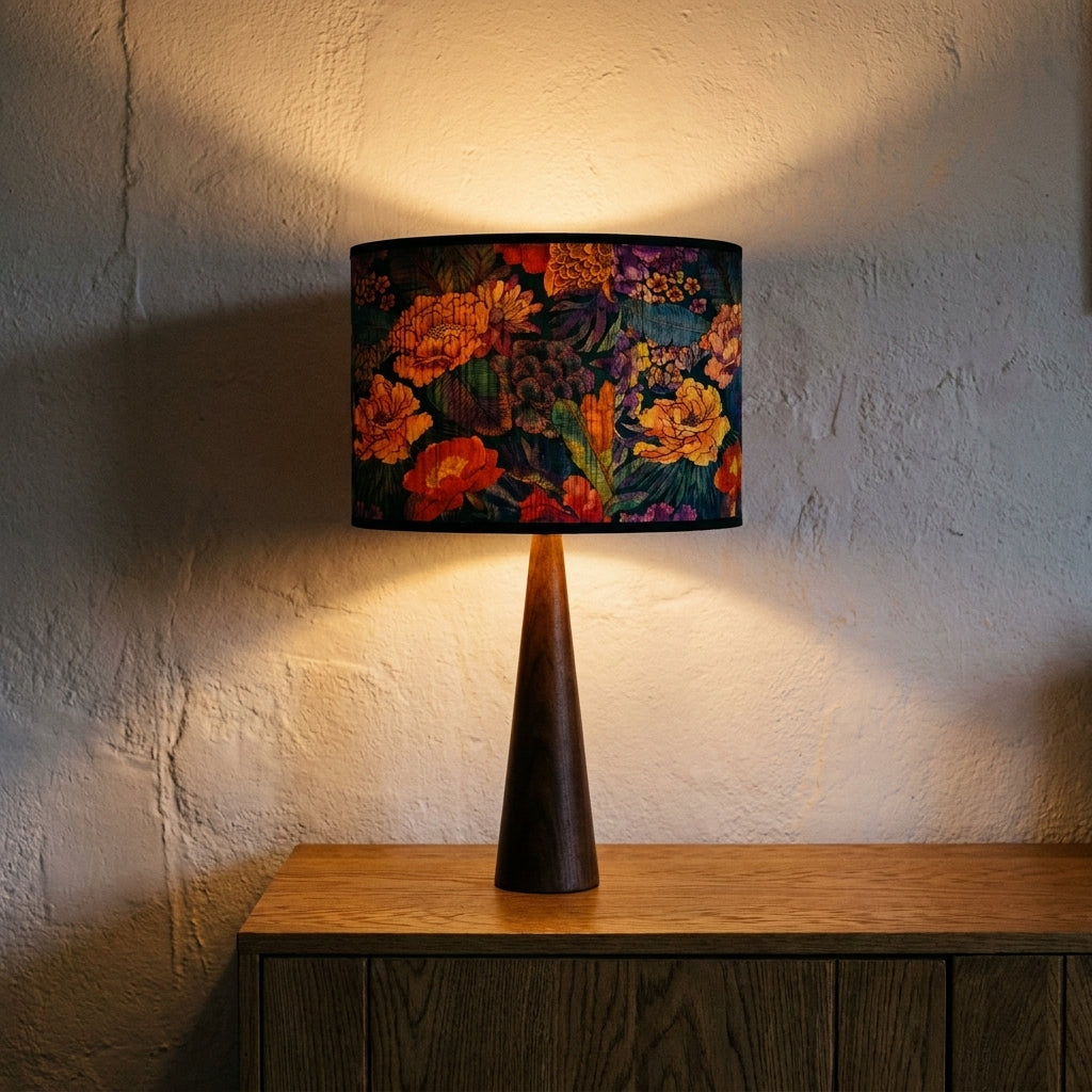 Abat-jour en bambou tressé style japonais motif florale