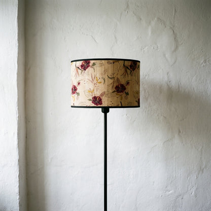 Abat-jour en bambou tressé crème motif fleur