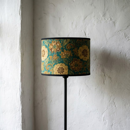 Abat-jour en bambou tressé style japonais bleu motif fleur
