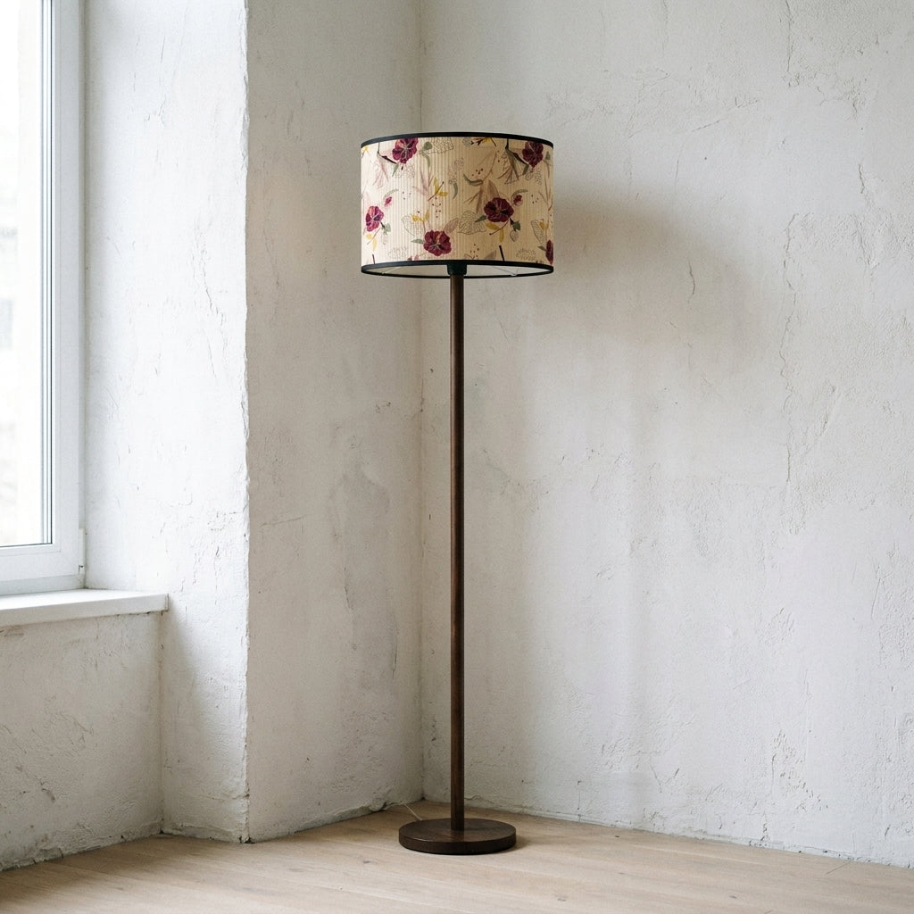 Abat-jour en bambou tressé crème motif fleur