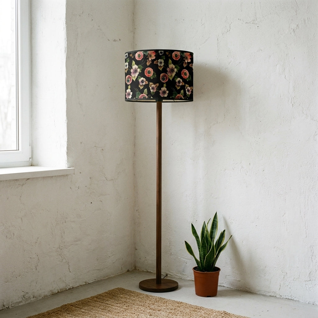 Abat-jour en bambou tressé noire motif fleur