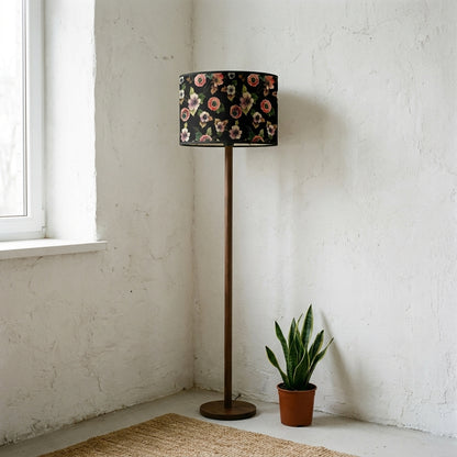 Abat-jour en bambou tressé noire motif fleur