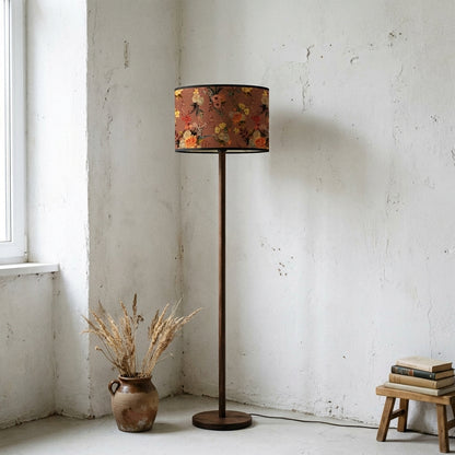 Abat-jour en bambou tressé orange motif fleur