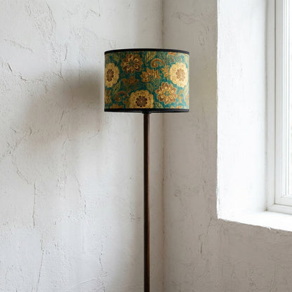 Abat-jour en bambou tressé style japonais bleu motif fleur