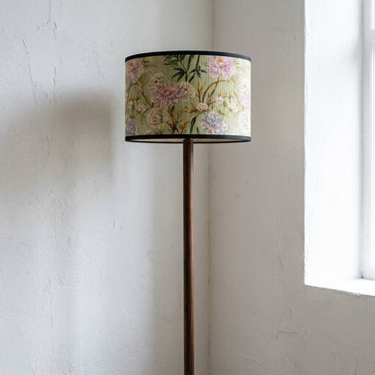 Abat-jour en bambou tressé vert style japonais motif fleur rose