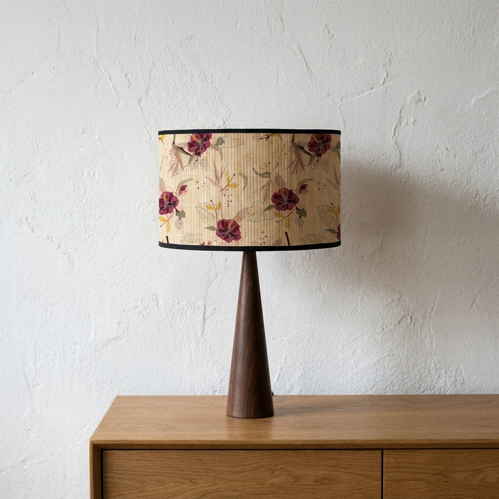 Abat-jour en bambou tressé crème motif fleur