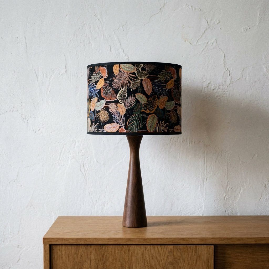 Abat-jour en bambou tressé noire motif jungle