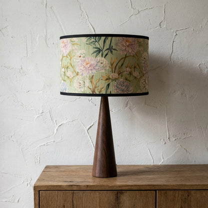 Abat-jour en bambou tressé vert style japonais motif fleur rose