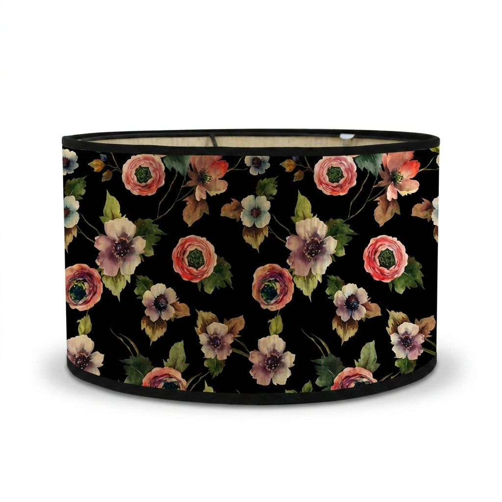 Abat-jour en bambou tressé noire motif fleur