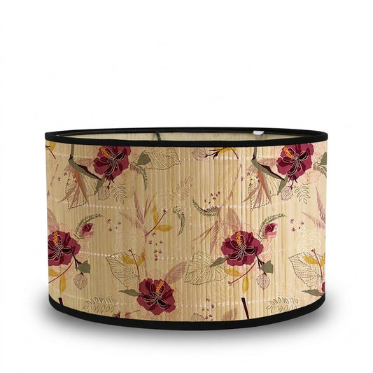 Abat-jour en bambou tressé crème motif fleur