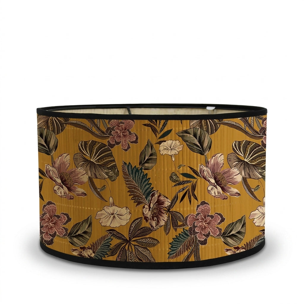 Abat-jour en bambou tressé doré motif fleur