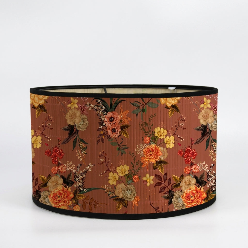 Abat-jour en bambou tressé orange motif fleur