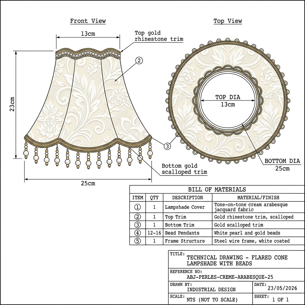 Abat-jour en tissu perles franges doré ANYA