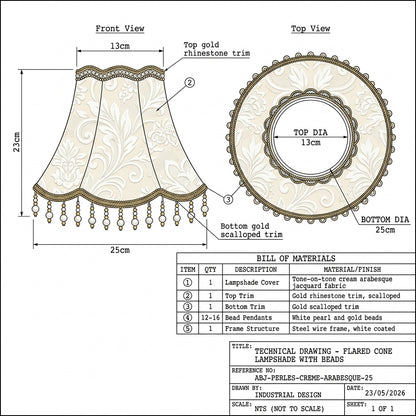 Abat-jour en tissu perles franges doré ANYA