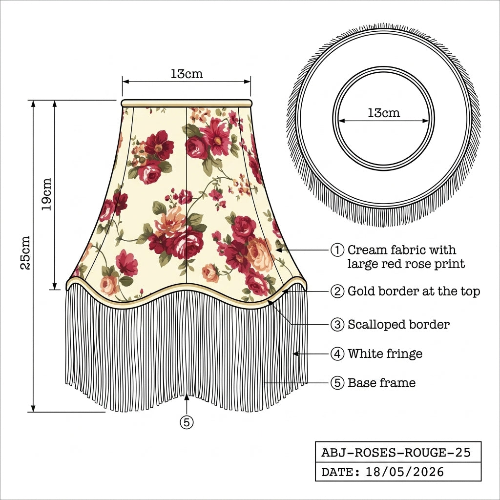 Abat-jour pour lampe de table en tissu motif rose rouge TARA