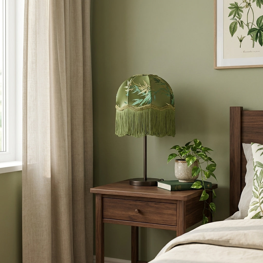 Abat-jour pour lampe de table en satin vert ANITA