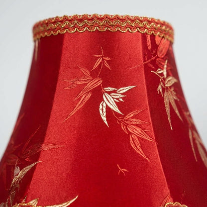 Abat-jour pour lampe de table en satin rouge motif bambou