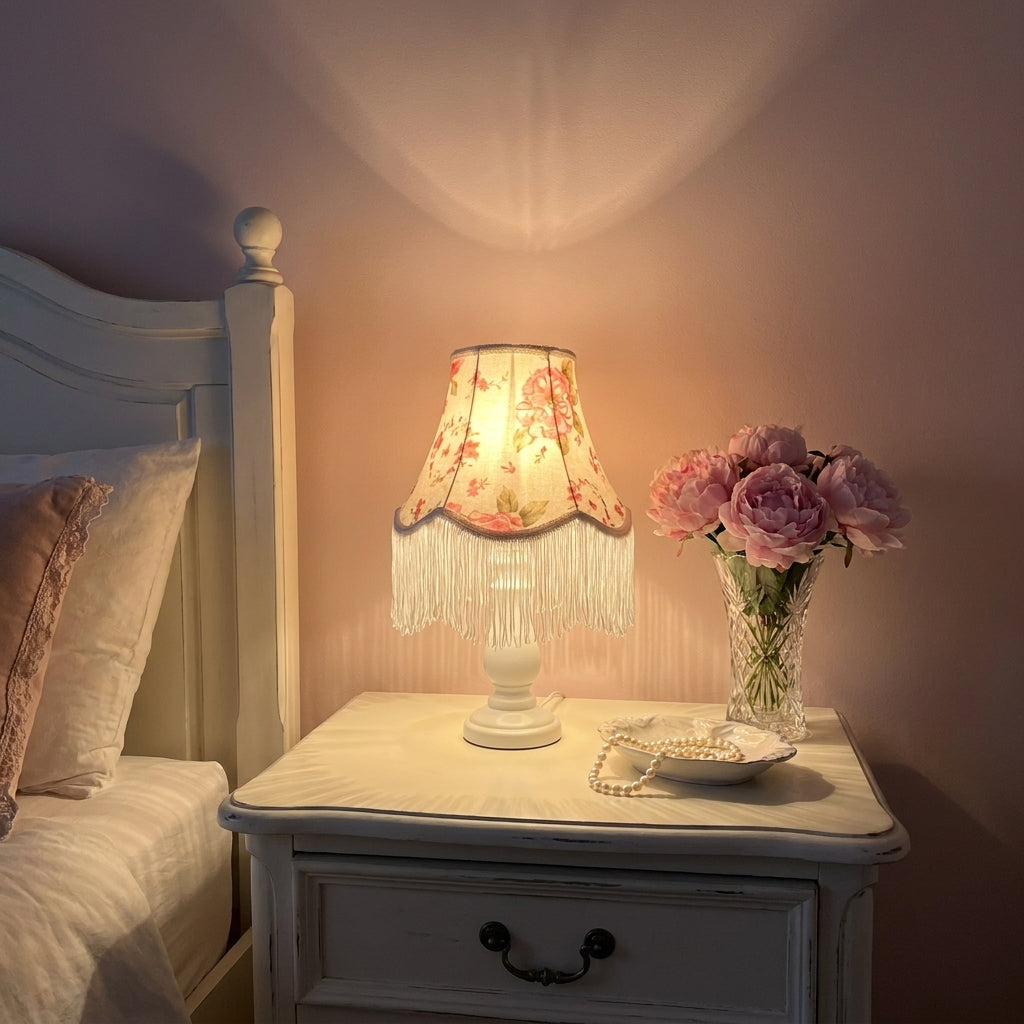 Abat-jour pour lampe de table en tissu motif rose AMIRA