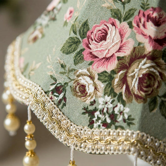Abat-jour en tissu perles franges vert LANA