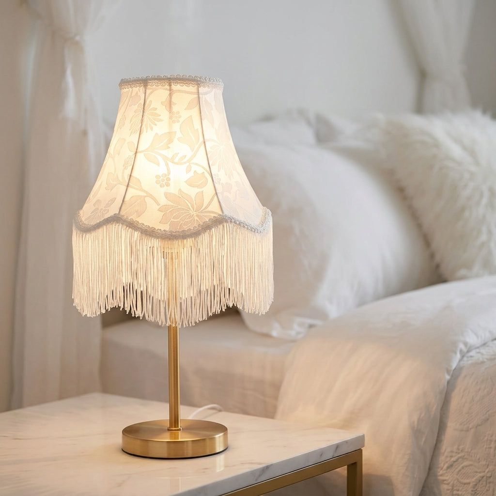 Abat-jour pour lampe de table en tissu blanc brodé NIRA