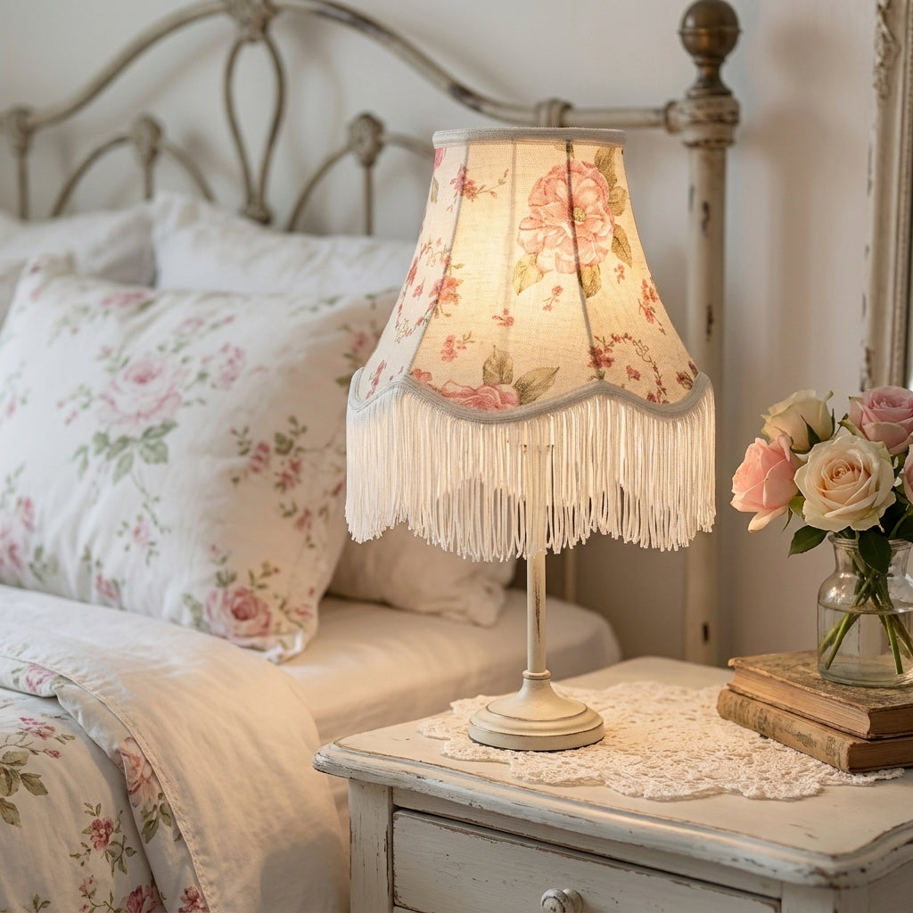 Abat-jour pour lampe de table en tissu motif rose AMIRA
