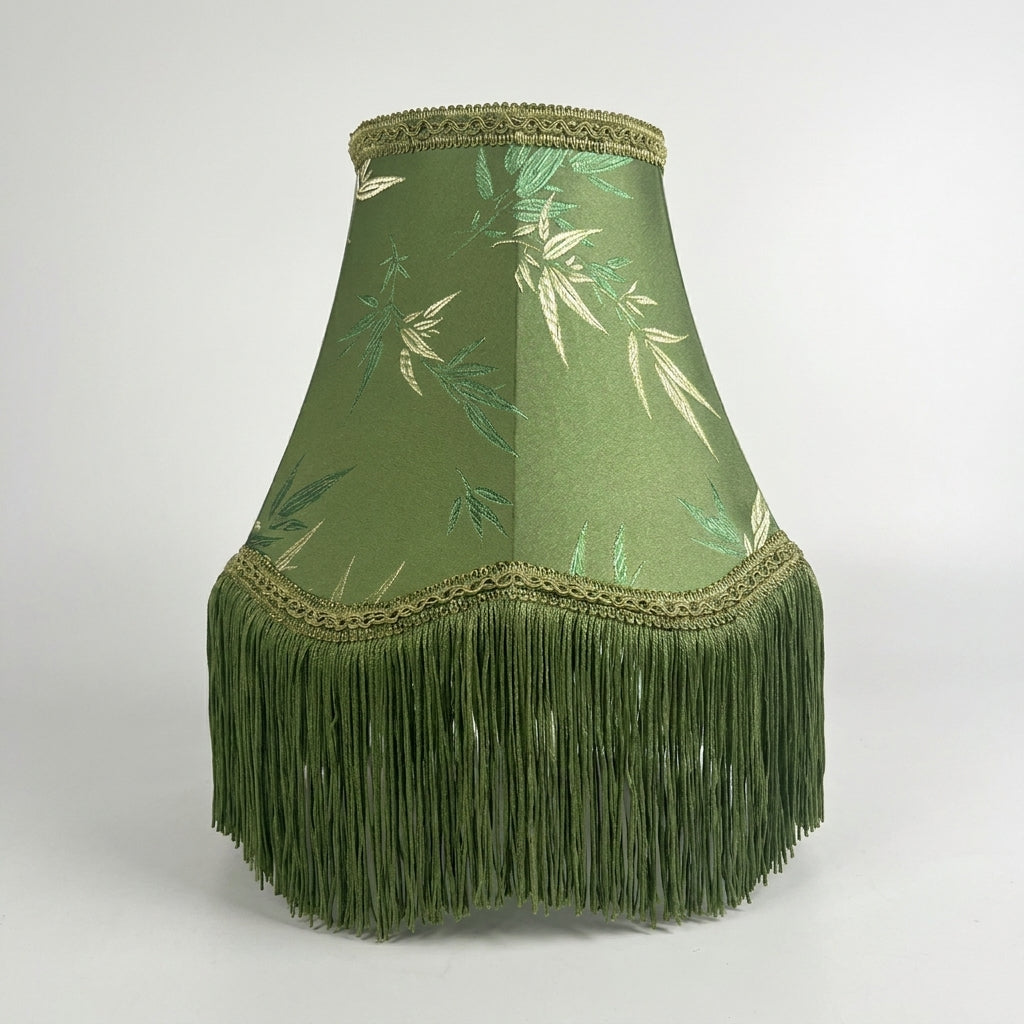 Abat-jour pour lampe de table vert en satin motif bambou