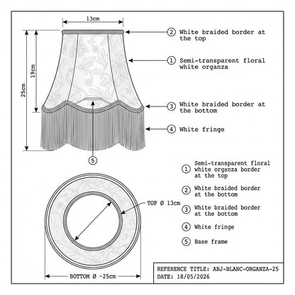 Abat-jour pour lampe de table en tissu blanc brodé NIRA
