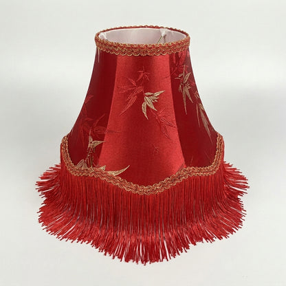 Abat-jour pour lampe de table en satin rouge motif bambou