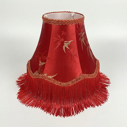 Abat-jour pour lampe de table en satin rouge motif bambou